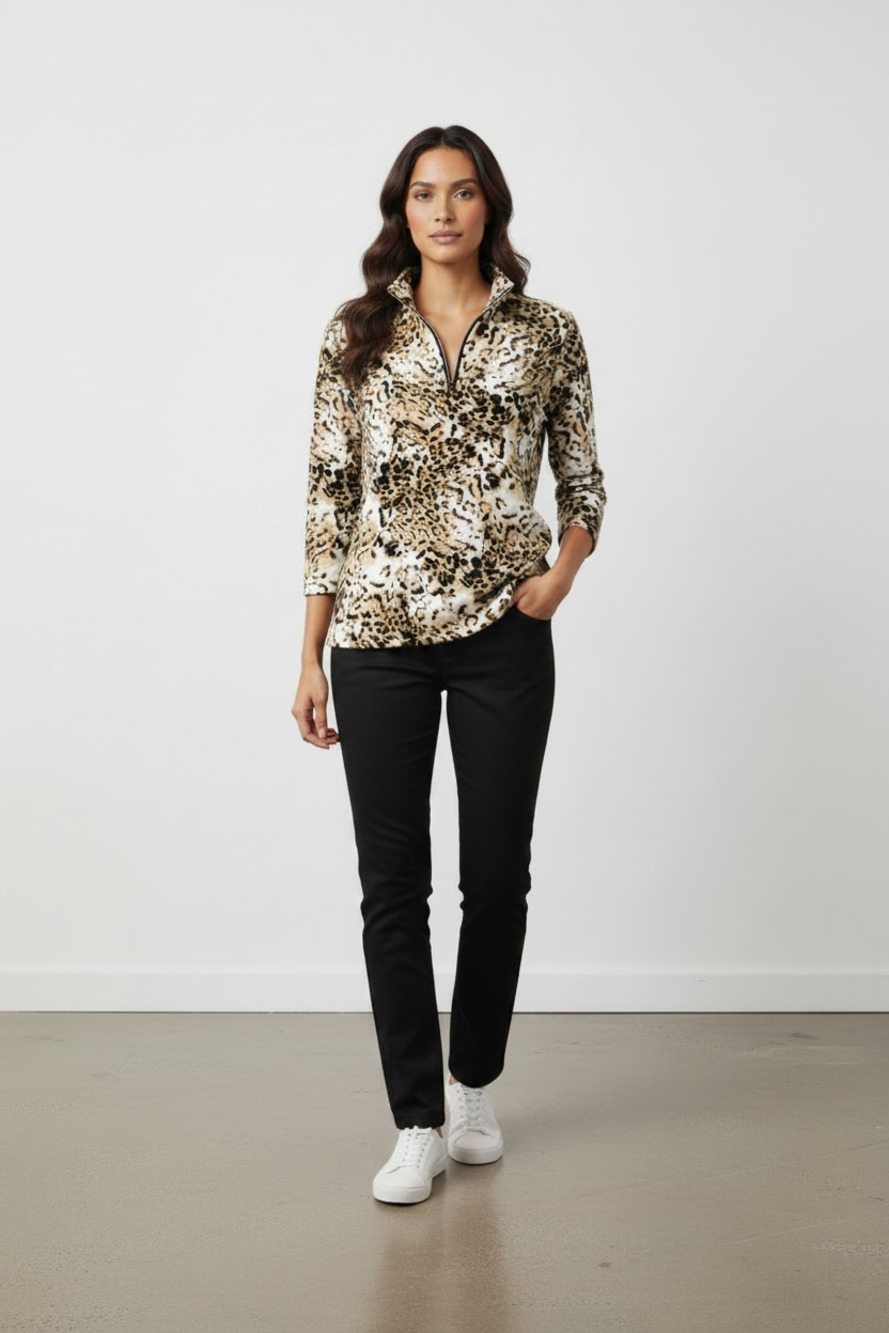 Tail Women's Leopard Print Long Sleeve Half Zip Pullover Shirt - Picture 2 of 6